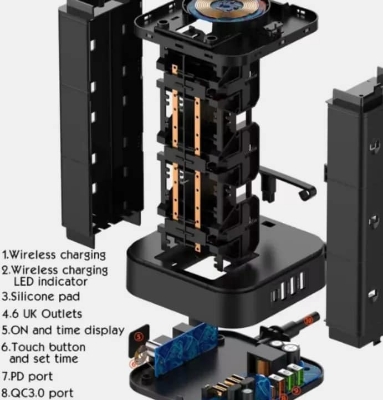Picture of LDNIO SKW6457 15W Wireless Charging Power Socket With BS1363 6 UK Outlet 4 USB Ports Power Strip