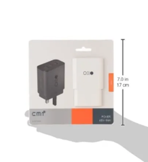 Picture of CMF by Nothing Gan Charger 65W Adapter, 3 Port USB Type C to A Wall Charging Adaptor Compatible with CMF Phone 1/Nothing Phone 2/Phone 2A Plus/Phone 2A/Phone 1/Samsung S24 Ultra/iPhone 16/Tab, Black