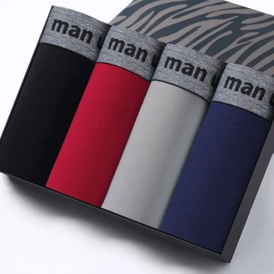 Picture of High Quality Cotton Men's Boxer Underwear Fashion Letter Belt Men's U Convex Pouch Breathable Solid Color Male Panties Shorts