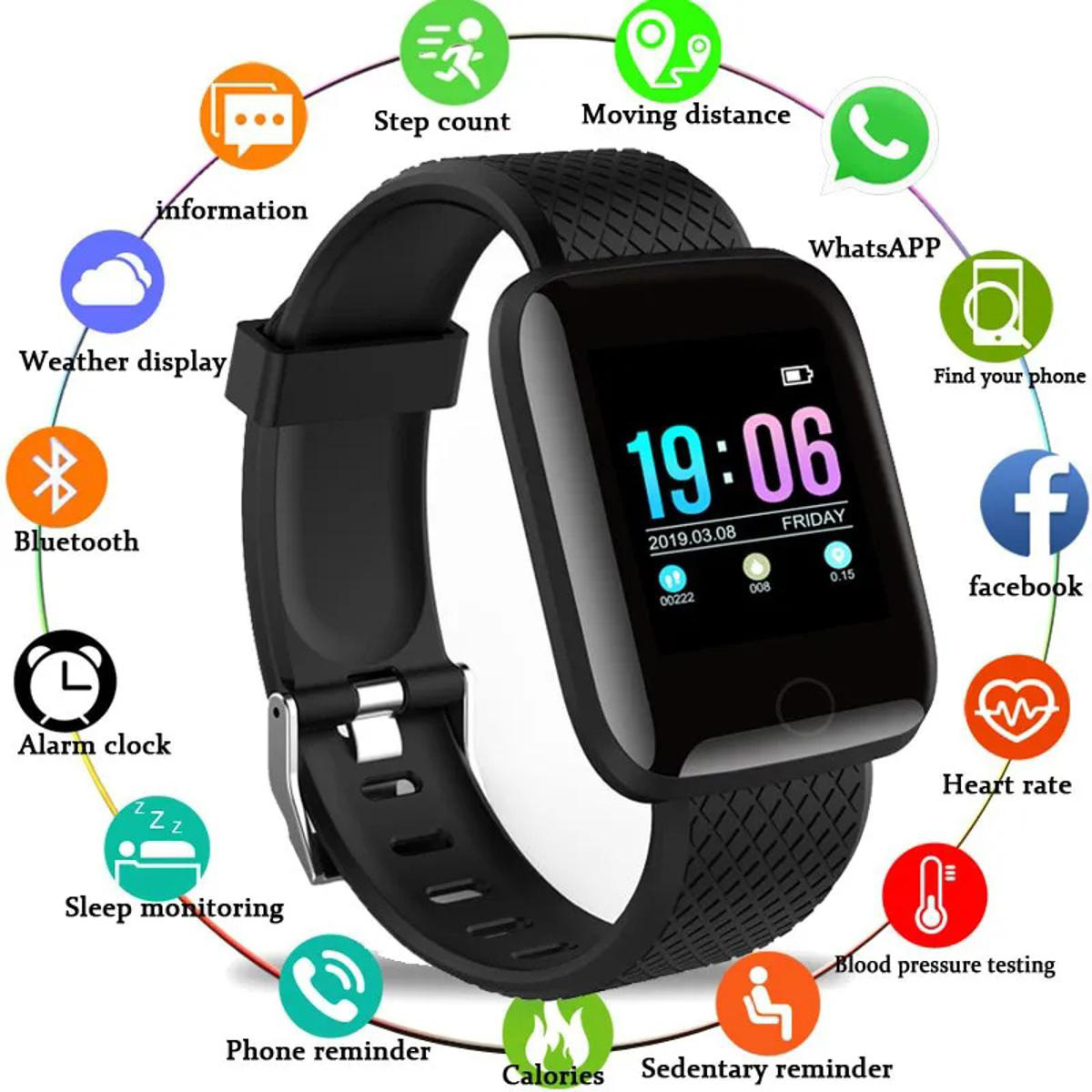 Picture of 116Plus D13 Smart Sports Bracelet 1.3 Inch Color Touch Screen Heart Rate Monitor Step Counter IP67 Waterproof for iOS/Android