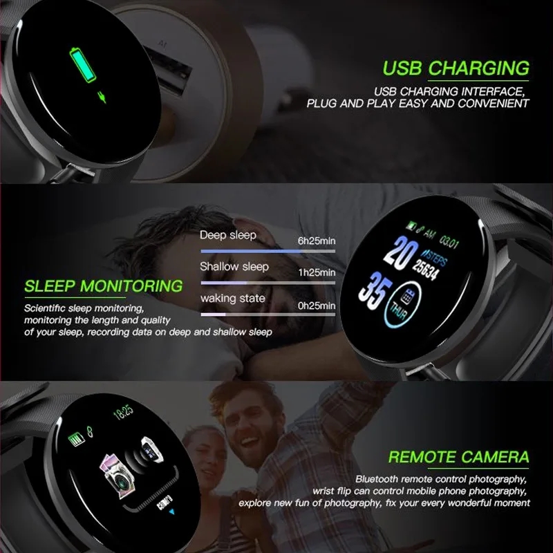 Picture of D18 Smart watch Men and Women Smartwatch Blood Pressure Waterproof Digital Watches Sports Fitness Tracker Watch for Android iOS