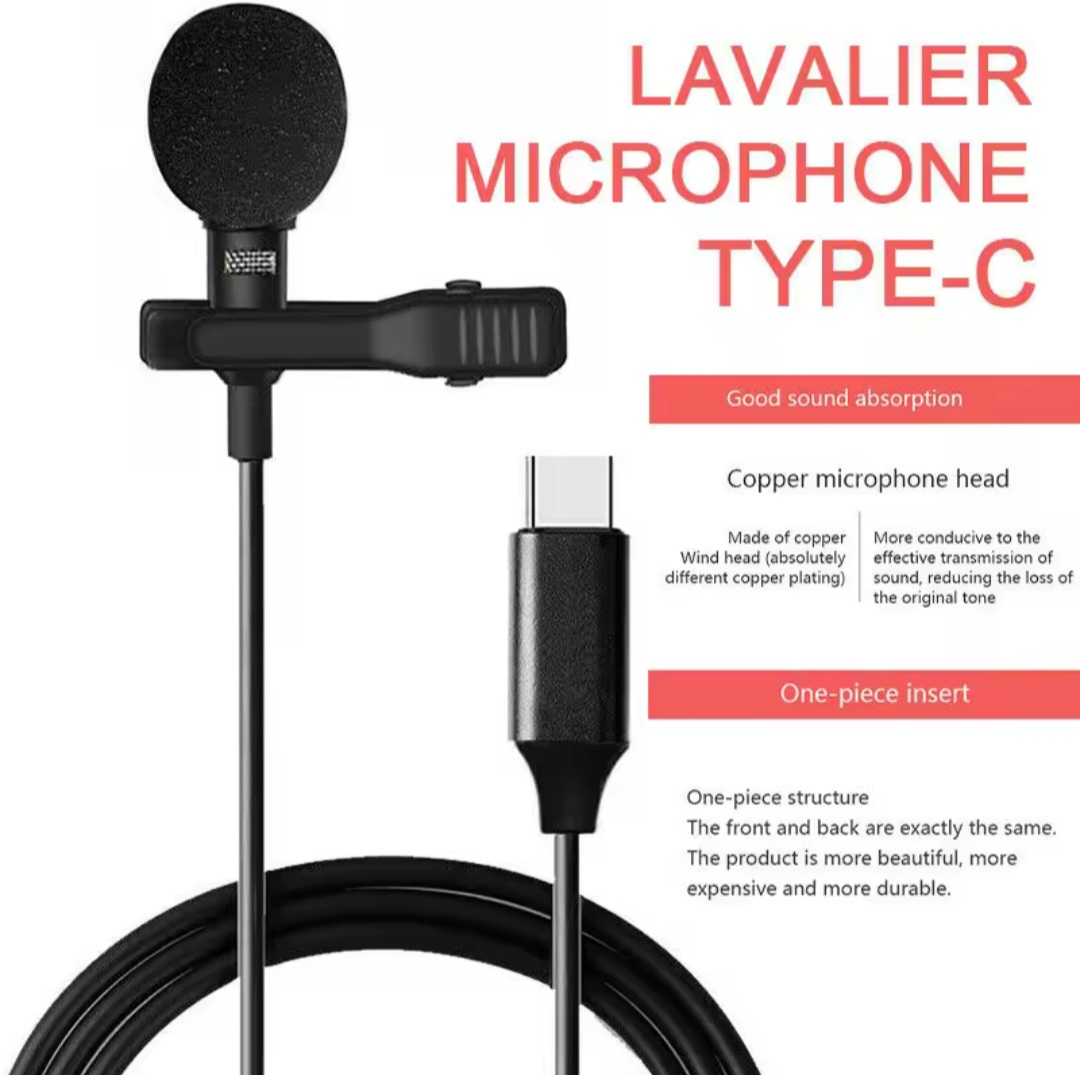 Picture of USB C Lavalier Lapel Microphone for Video Recording Mini Type C/3.5mm Clip-on Mic Plug Play Lav Mic for Android Phone PC Laptop iPhone sumsung Xiaomi OPPO dji osmo action camera Gopro action camera