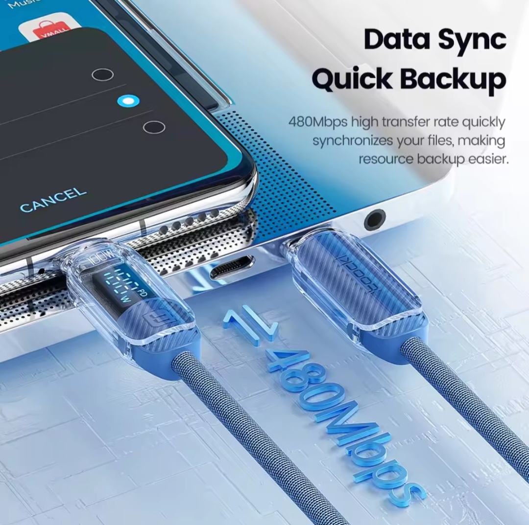 Picture of Toocki USB C to USB C Cable 100W 5A PD Fast Charge Charger Cord Type C to Type C Display Cable for Macbook Samsung Huawei Xiaomi