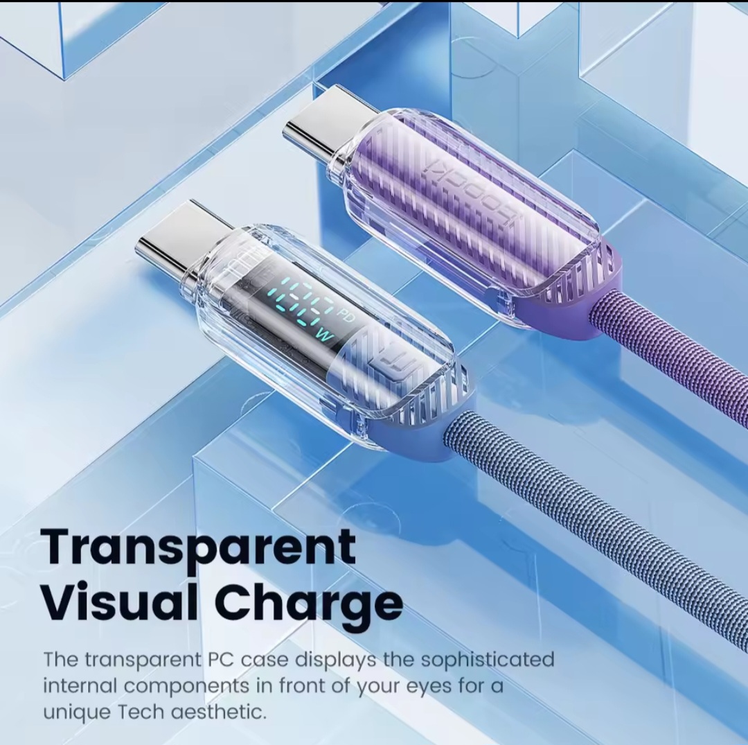 Picture of Toocki USB C to USB C Cable 100W 5A PD Fast Charge Charger Cord Type C to Type C Display Cable for Macbook Samsung Huawei Xiaomi