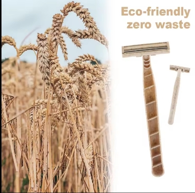 Picture of EZ Eco-friendly Disposable Razors Wheat Straw Twin Sweden Stainless Steel Blade highly-biodegradable Recyclable (10 pcs)