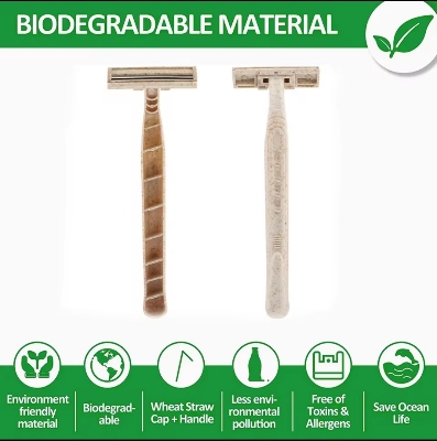 Picture of EZ Eco-friendly Disposable Razors Wheat Straw Twin Sweden Stainless Steel Blade highly-biodegradable Recyclable (10 pcs)