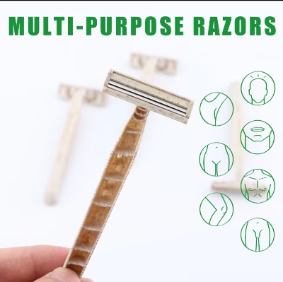 Picture of EZ Eco-friendly Disposable Razors Wheat Straw Twin Sweden Stainless Steel Blade highly-biodegradable Recyclable (10 pcs)