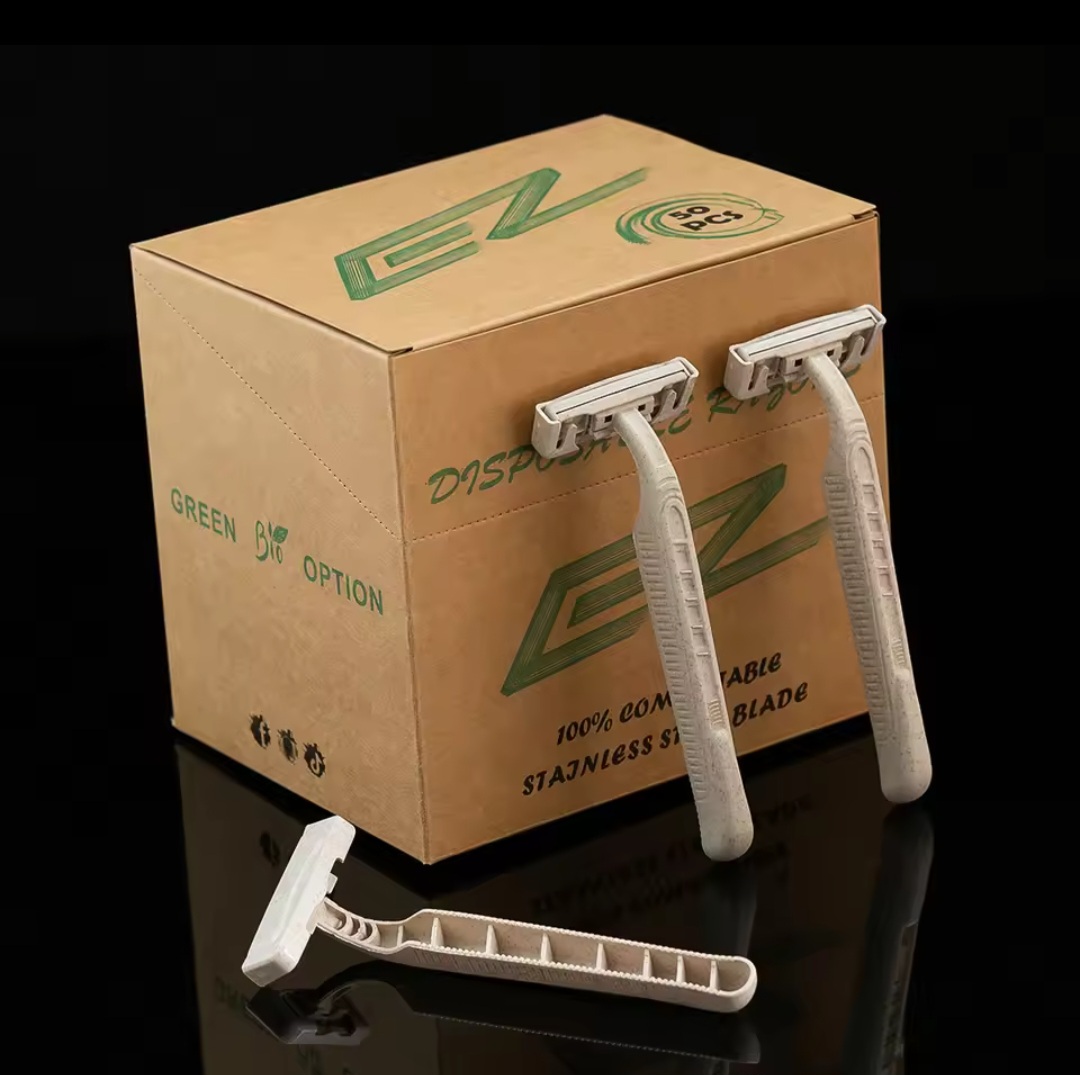Picture of EZ Eco-friendly Disposable Razors Wheat Straw Twin Sweden Stainless Steel Blade highly-biodegradable Recyclable (10 pcs)