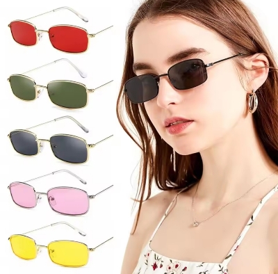 Picture of Unisex Small Retro Shades Rectangle Sunglasses Men Metal Frame Eyewear Outdoor Clear Lens Sun Glasses For man and Women