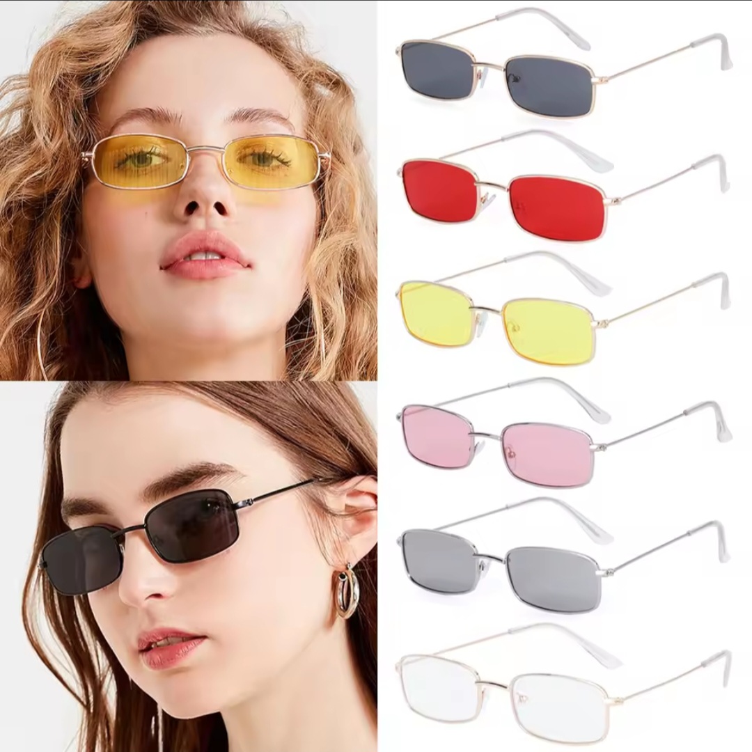 Picture of Unisex Small Retro Shades Rectangle Sunglasses Men Metal Frame Eyewear Outdoor Clear Lens Sun Glasses For man and Women