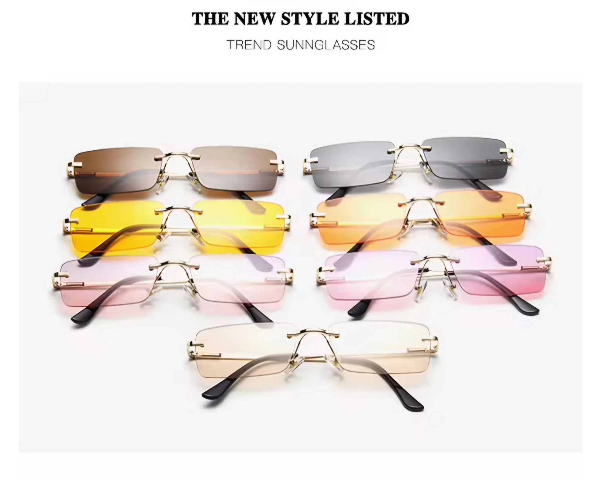 Picture of Rimless Rectangle Sunglasses Women Driving Sun Glasses Men Clear Color Summer Accessories Square Small Size