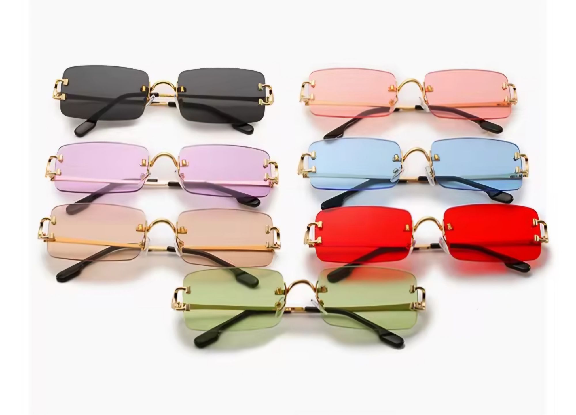 Picture of Rimless Rectangle Sunglasses Man and Women Luxury Fashion Narrow Frame Leopard Shade Small Square Sun Glasses For Men, Women, girls, man boy