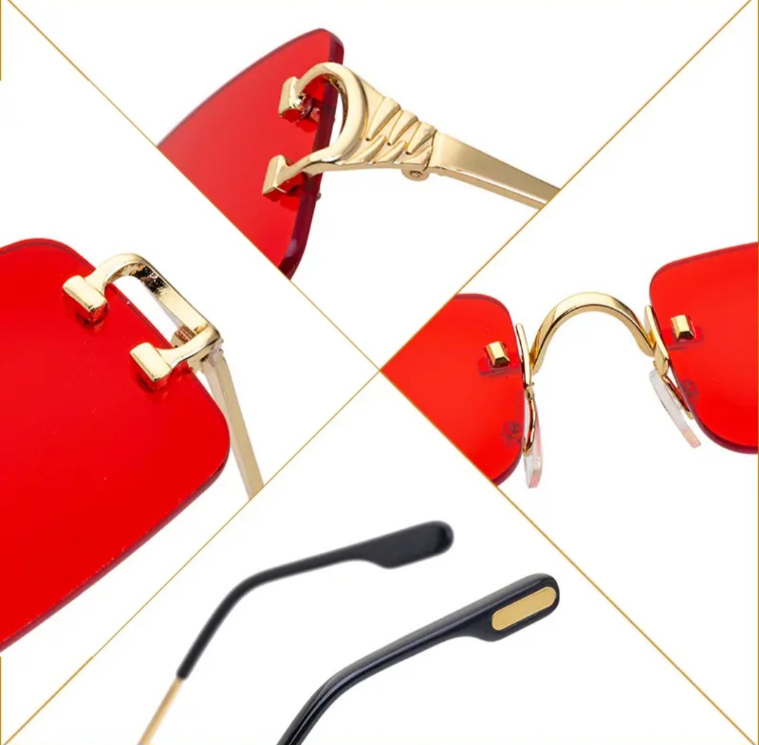 Picture of Rimless Rectangle Sunglasses Man and Women Luxury Fashion Narrow Frame Leopard Shade Small Square Sun Glasses For Men, Women, girls, man boy