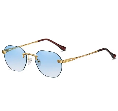 Picture of Gold Metal Frameless Brown Sunglasses for men and Women, Rimless Gradient Lens, Fashion Blue Sun Glasses for Men and women