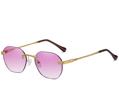 Picture of Gold Metal Frameless Brown Sunglasses for men and Women, Rimless Gradient Lens, Fashion Blue Sun Glasses for Men and women