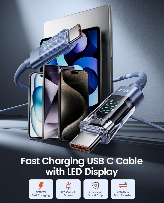 Picture of Toocki Type C to Type C Cable 100W/60W PD Display Fast Charging Charger USB C to USB C Transparent Cable For Xiaomi Macbook