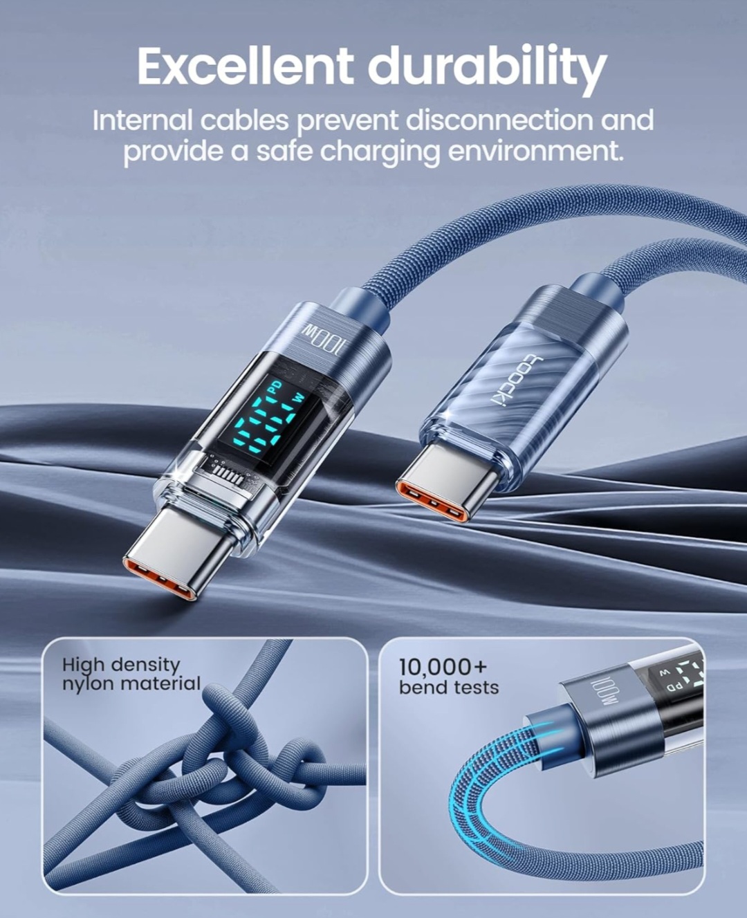 Picture of Toocki Type C to Type C Cable 100W/60W PD Display Fast Charging Charger USB C to USB C Transparent Cable For Xiaomi Macbook