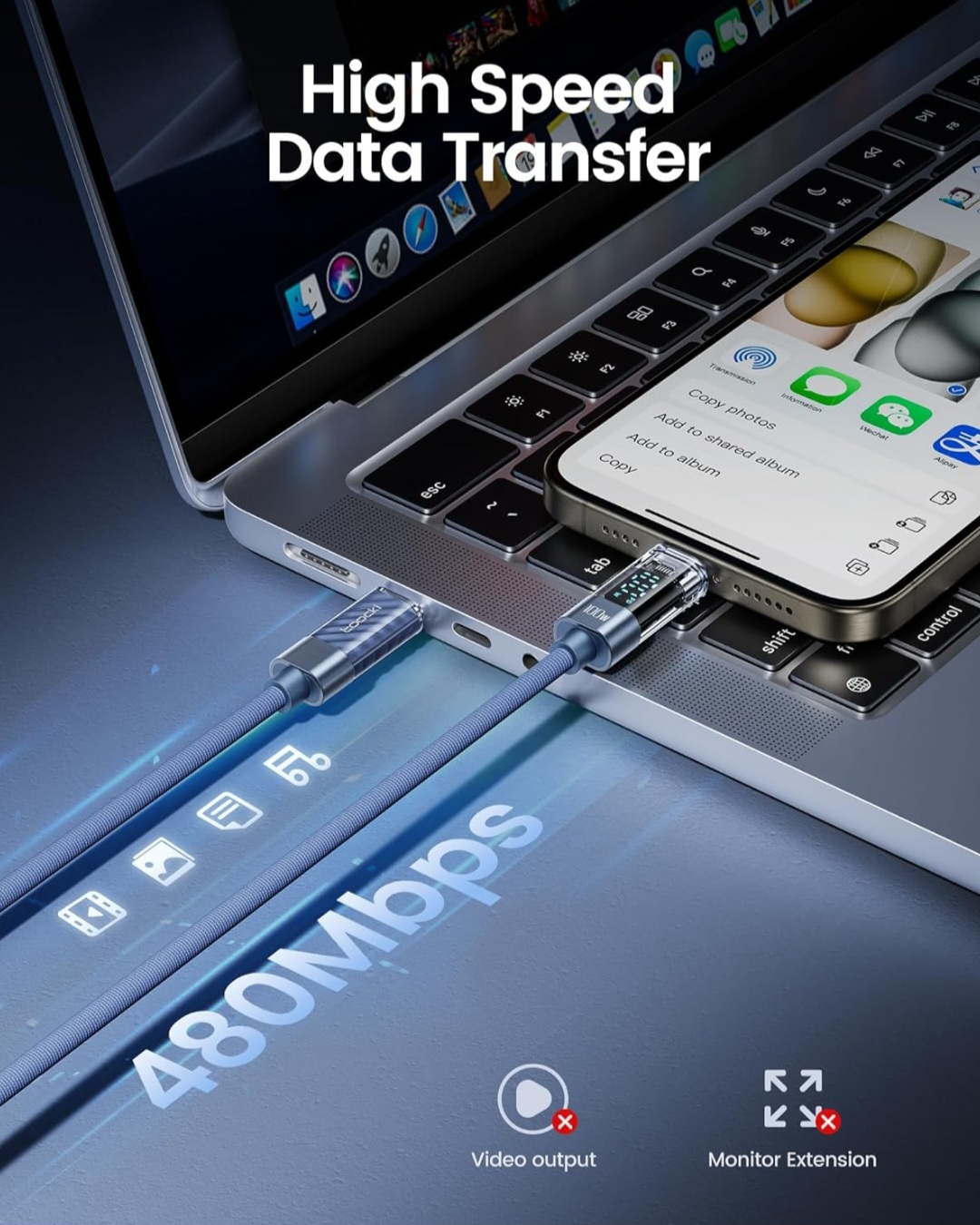 Picture of Toocki Type C to Type C Cable 100W/60W PD Display Fast Charging Charger USB C to USB C Transparent Cable For Xiaomi Macbook