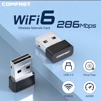 Picture of COMFAST Mini USB WIFI6 Adapter Network Card WI-FI Dongle 2.4GHz 802.11AX Signal Reception for PC Laptop Win 7/10/11 Free WI-FI4 Drive