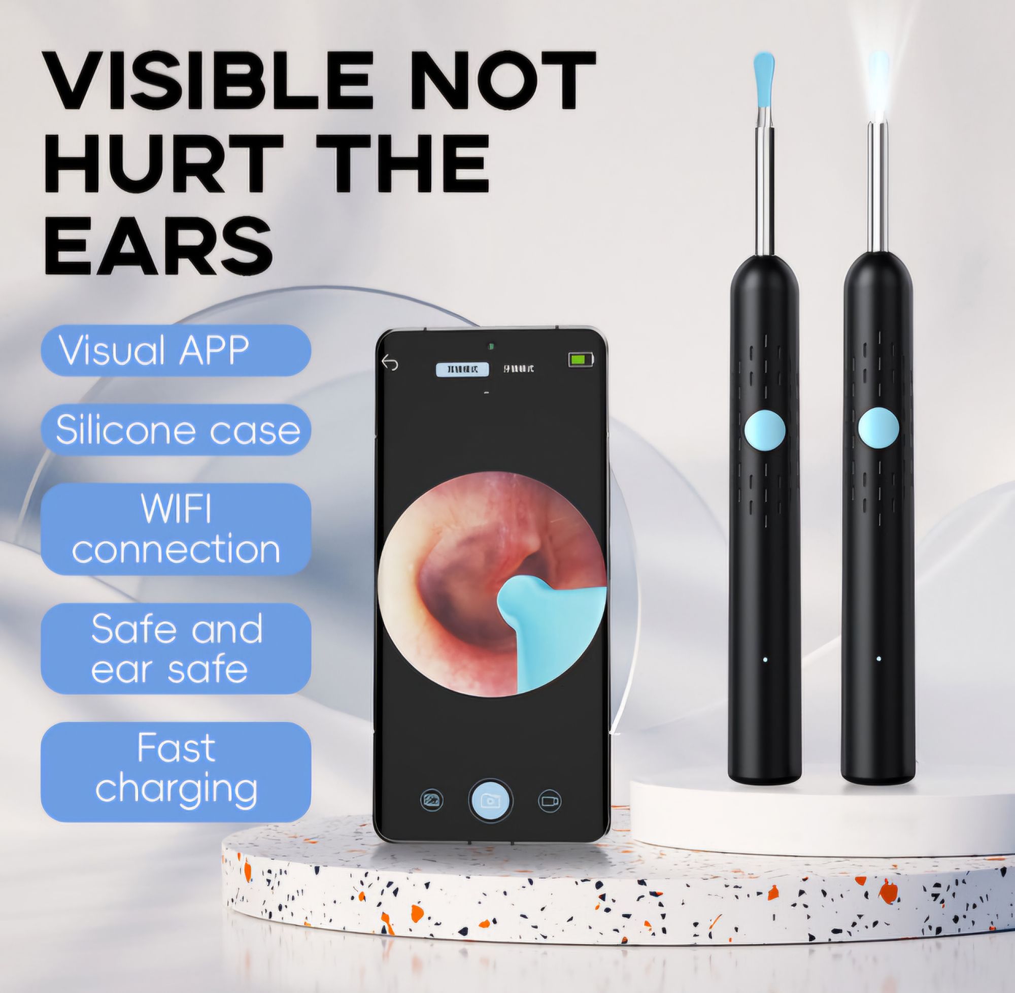 Picture of Smart Visual Ear Cleaner Set with Camera 1080P Ear Sticks Ear Wax Removal Tool WIFI Connection HD LED Lights Earpick Endoscope