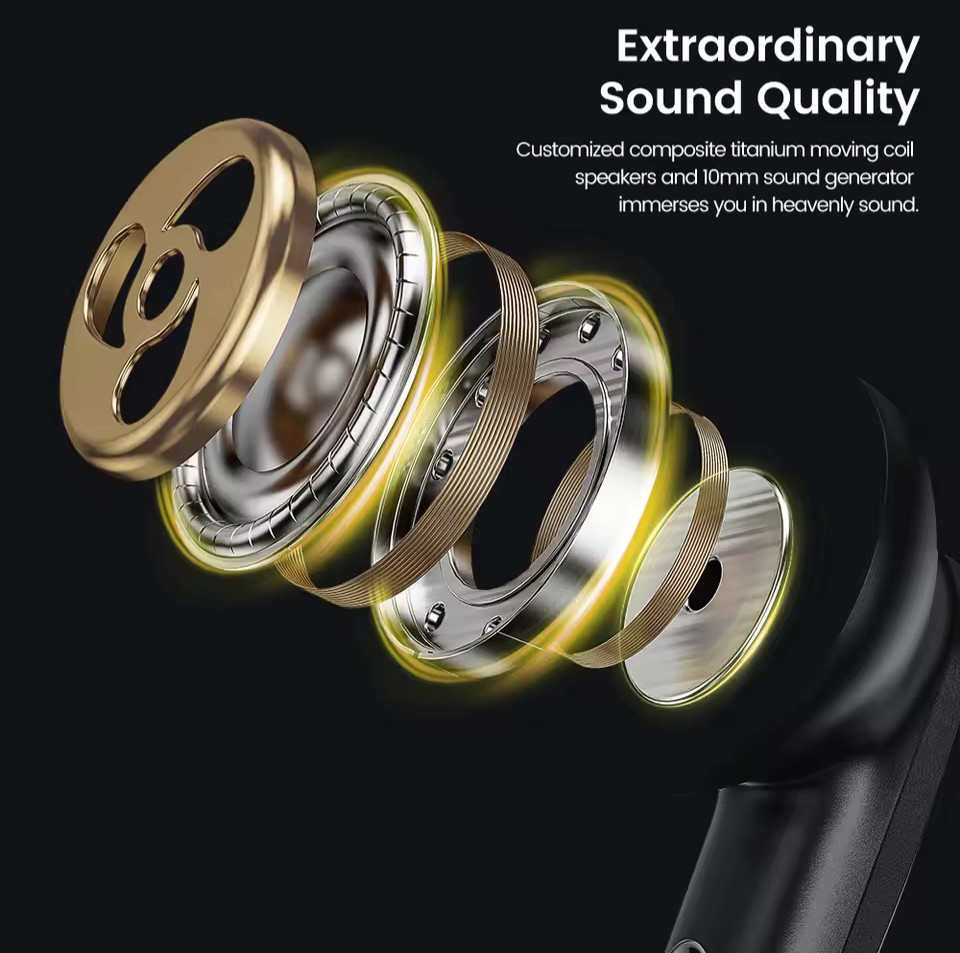 Picture of Toocki Bluetooth 5.3 Wireless Headphones Earphone TWS In-Ear Waterproof Headset LED 40H 35ms Low Latency Earbud with Microphone