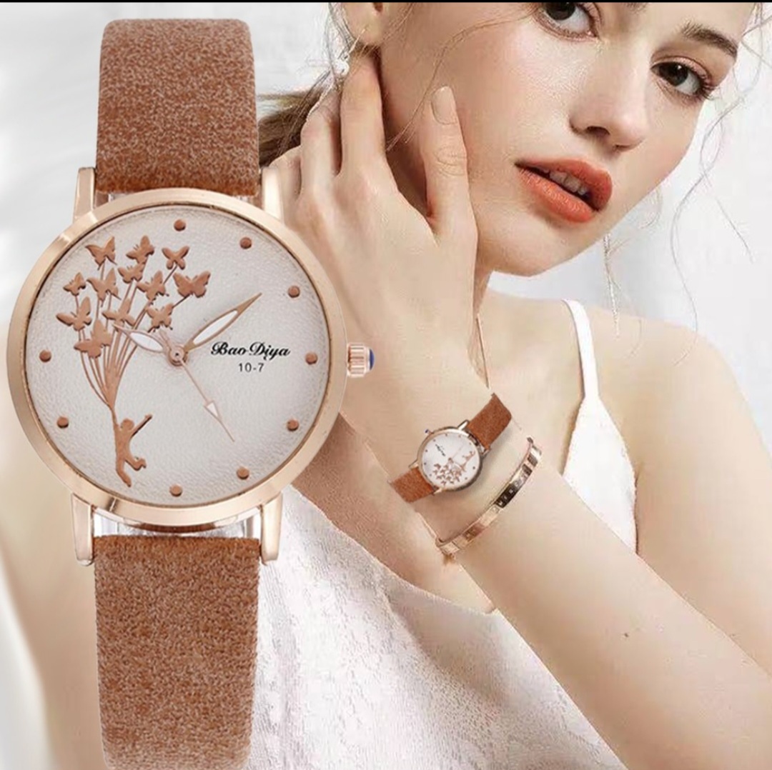 Picture of New Fashion Butterfly Watches for Women, Simple Brown Quartz Watch Gifts