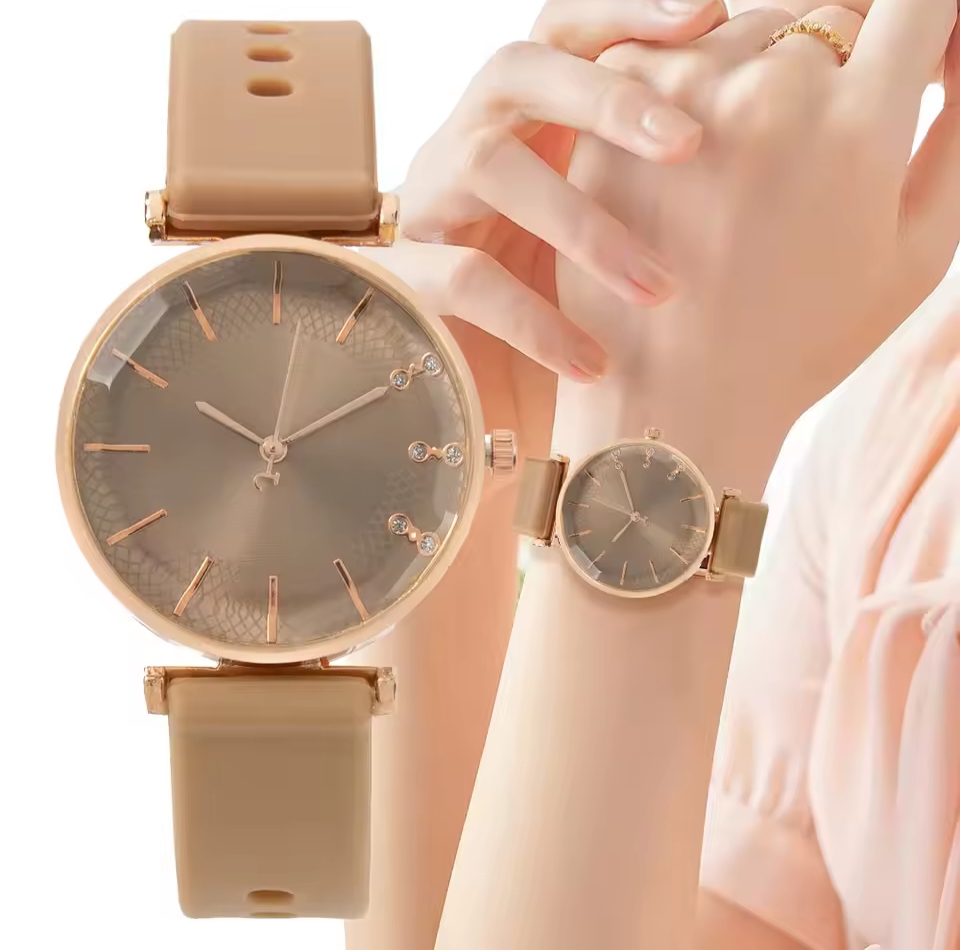 Picture of Fashion Simple Diamond Ladies Quartz Watches Silicone Strap Dress Watch Gifts Wristwatches