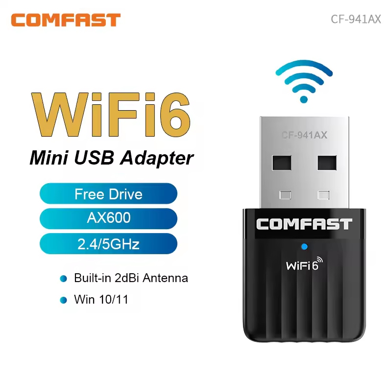 Picture of Comfast AX600 USB WiFi 6 Adapter 5G + 2.4GHz Network Card Dongle 802.11AX Antenna for PC Signal Reception for Laptop Win 10 11