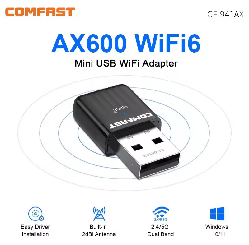 Picture of Comfast AX600 USB WiFi 6 Adapter 5G + 2.4GHz Network Card Dongle 802.11AX Antenna for PC Signal Reception for Laptop Win 10 11