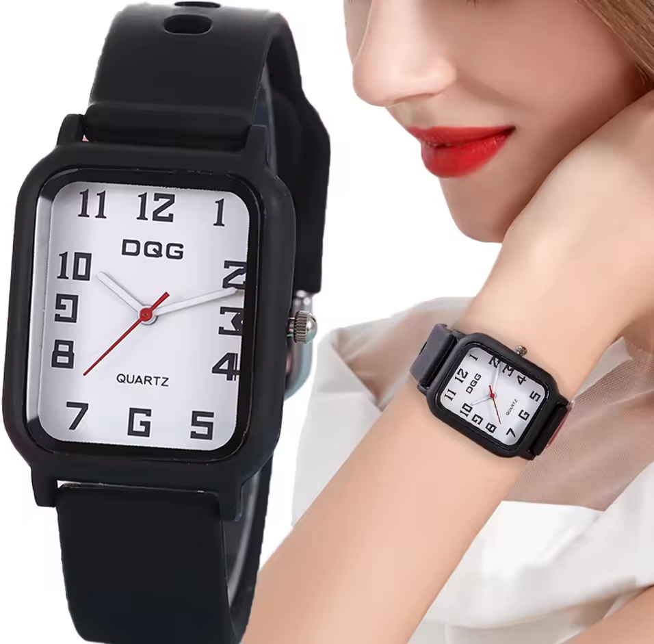 Picture of DQG Brand New Women's Wristwatch Fashion Trendy Casual Simple Style Silicone Strap Square Quartz Ladies Watch Student Clock gift