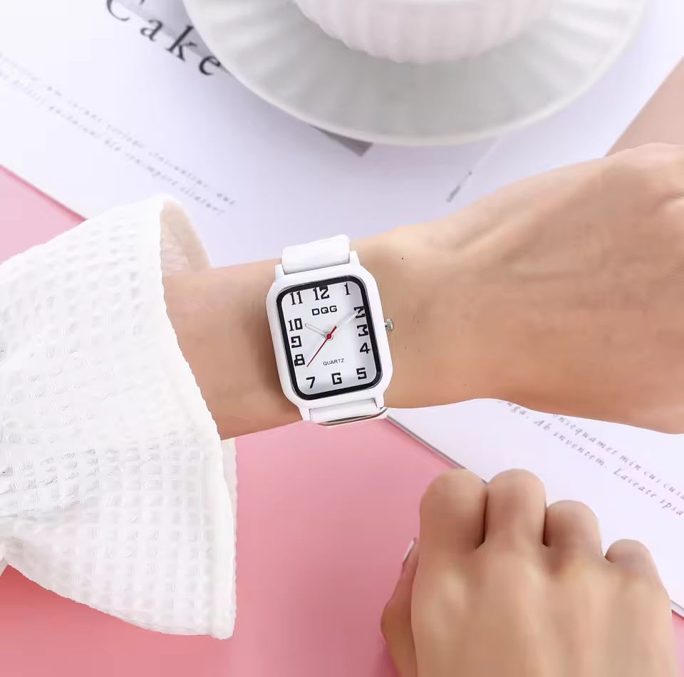 Picture of DQG Brand New Women's Wristwatch Fashion Trendy Casual Simple Style Silicone Strap Square Quartz Ladies Watch Student Clock gift