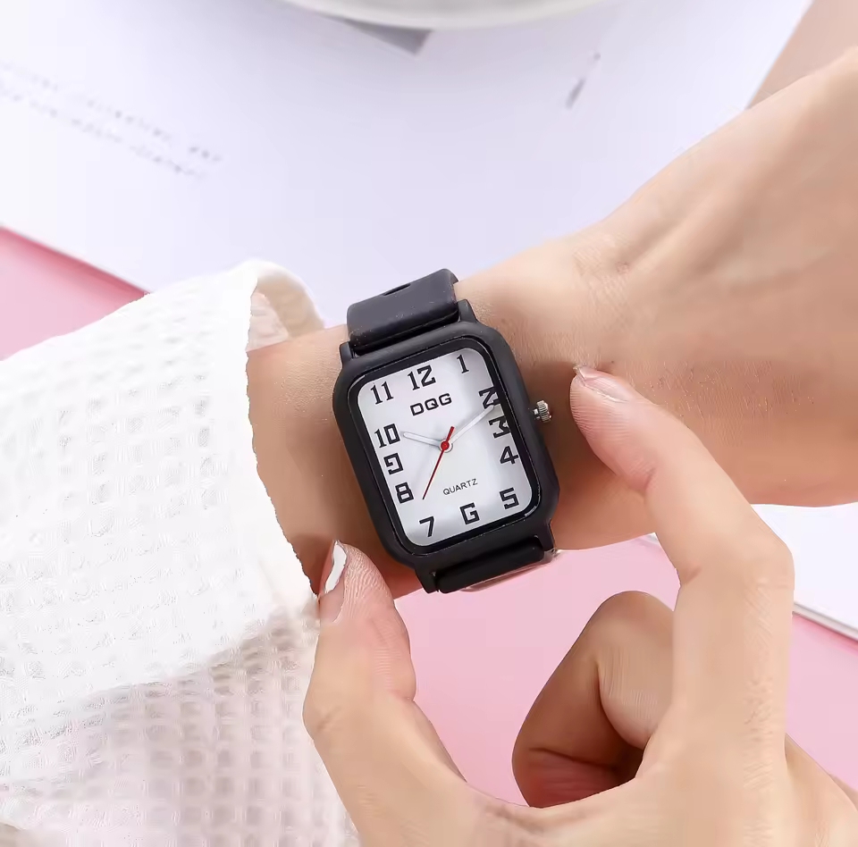 Picture of DQG Brand New Women's Wristwatch Fashion Trendy Casual Simple Style Silicone Strap Square Quartz Ladies Watch Student Clock gift