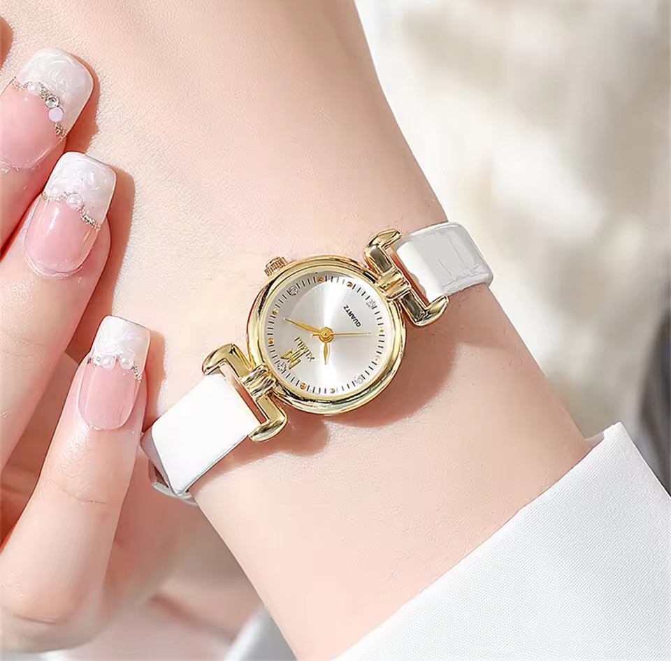 Picture of New Small Simple Diamonds Quartz Watch Business White Leather Women's Dress Clock Gift Wristwatch