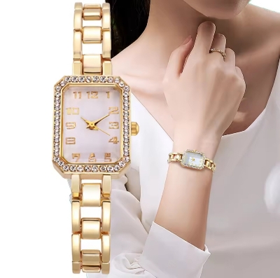 Picture of Luxury Women's Watch  New Simple Square Full Diamond Digital Quartz Watche Gold Stainless Steel Bracelet Women's Dress Clock Gift