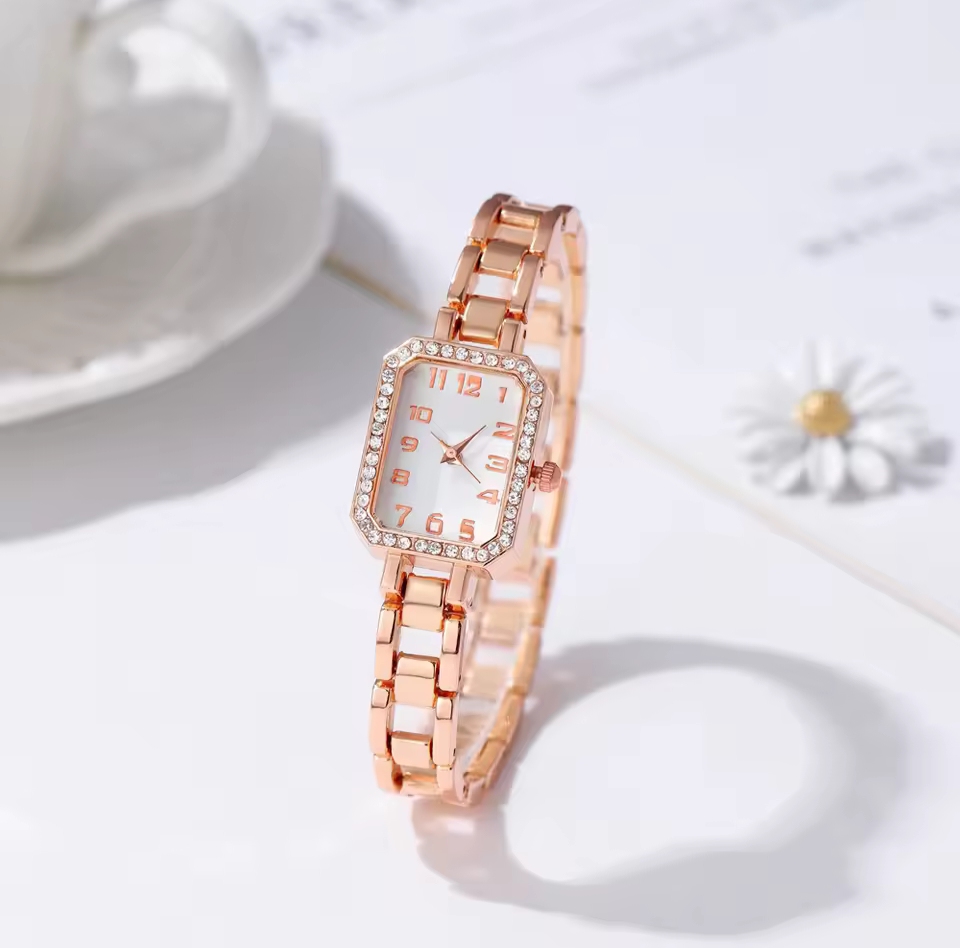 Picture of Luxury Women's Watch  New Simple Square Full Diamond Digital Quartz Watche Gold Stainless Steel Bracelet Women's Dress Clock Gift