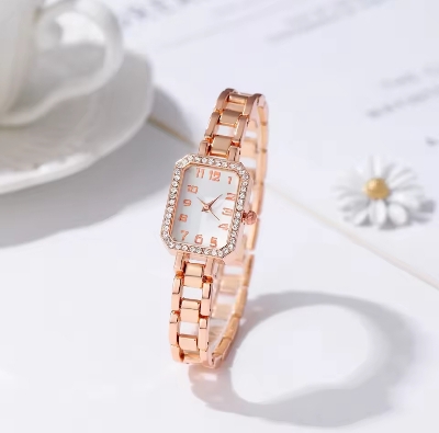 Picture of Luxury Women's Watch  New Simple Square Full Diamond Digital Quartz Watche Gold Stainless Steel Bracelet Women's Dress Clock Gift
