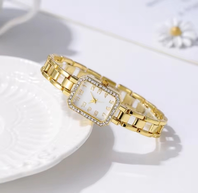 Picture of Luxury Women's Watch  New Simple Square Full Diamond Digital Quartz Watche Gold Stainless Steel Bracelet Women's Dress Clock Gift