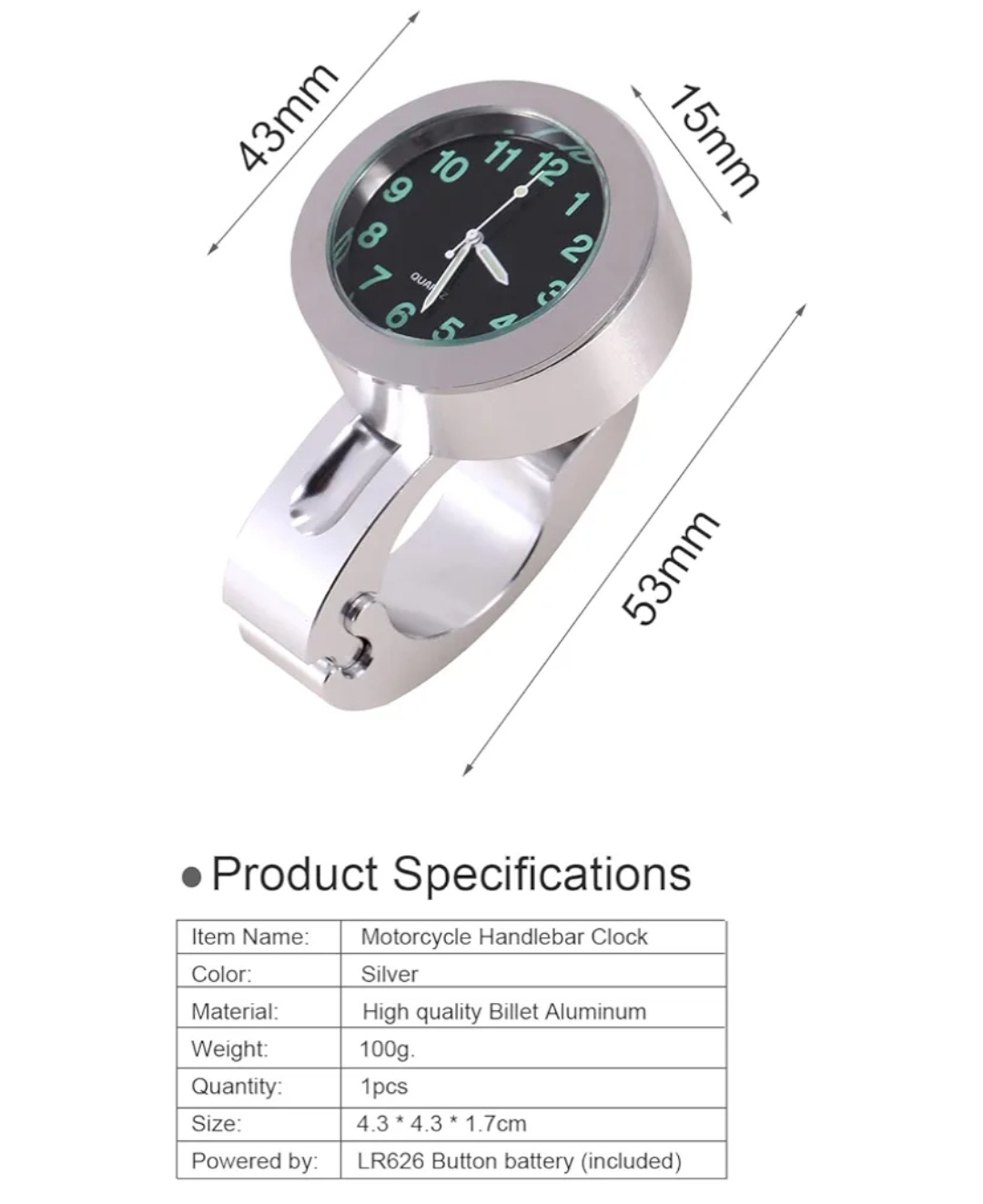 Picture of Universal 7/8"" To 1"" Motorcycle CNC Aluminum Handlebar Mount Clock Watch for Harley Davidson Cruiser Chopper Custom Motorbike