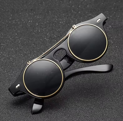 Picture of Round Frame Flip Cover Sunglasses Sun-Protective Eyewear Driving Glasses Double Layer Punk Black Shades Glasses