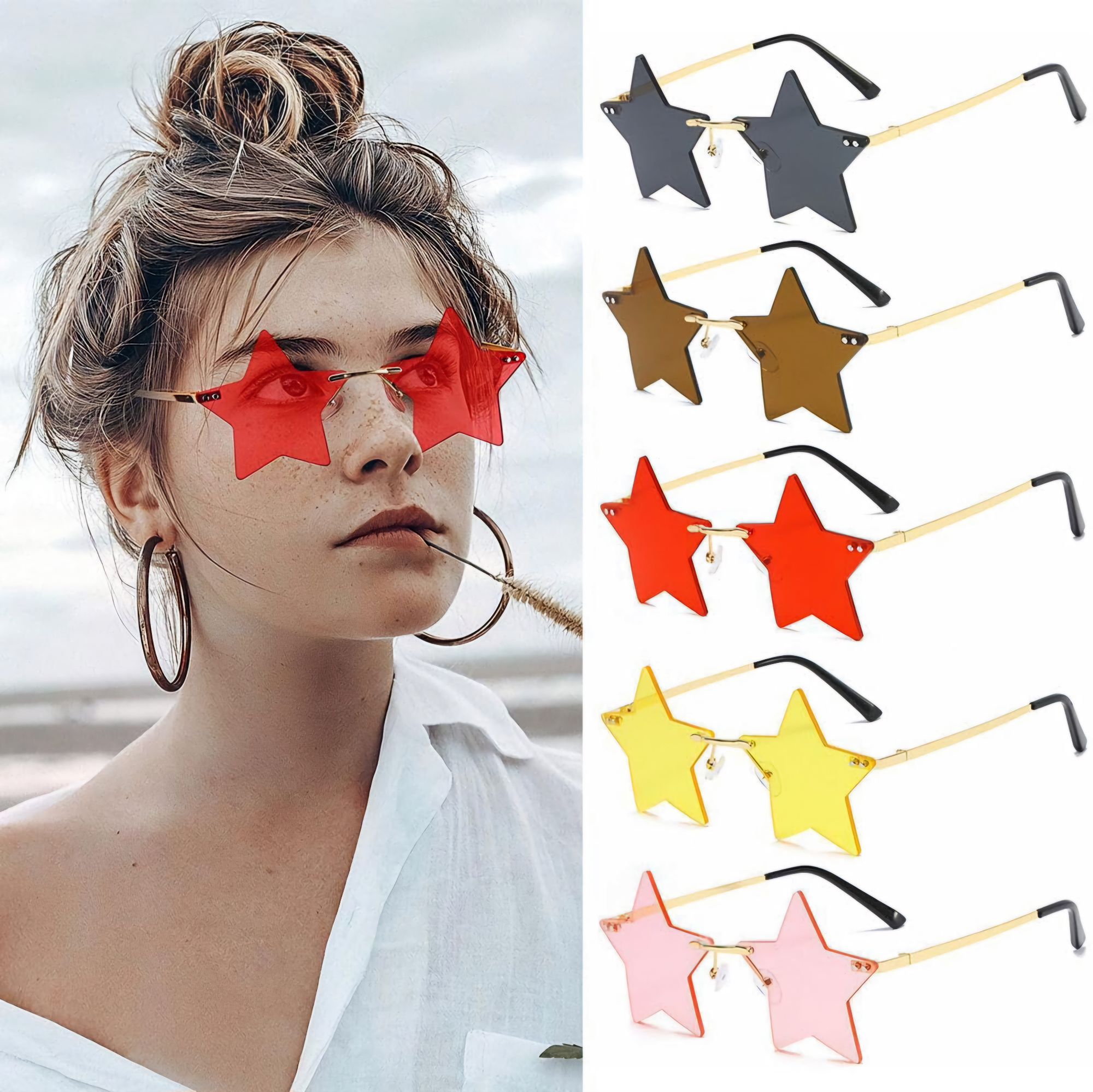 Picture of New Fashion Rimless Star Shape Sunglasses Party Glasses Funny Pentagram Eyewear DIY Decoration Eyeglasses