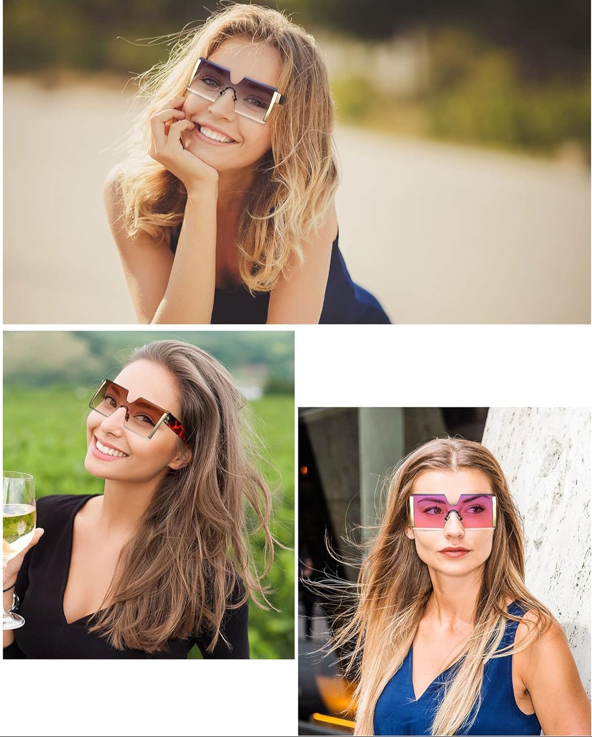 Picture of Oversized Rimless Sun Glasses Vintage Gradient Tea Cool Sunglasses Ladies Uitravioler-proof