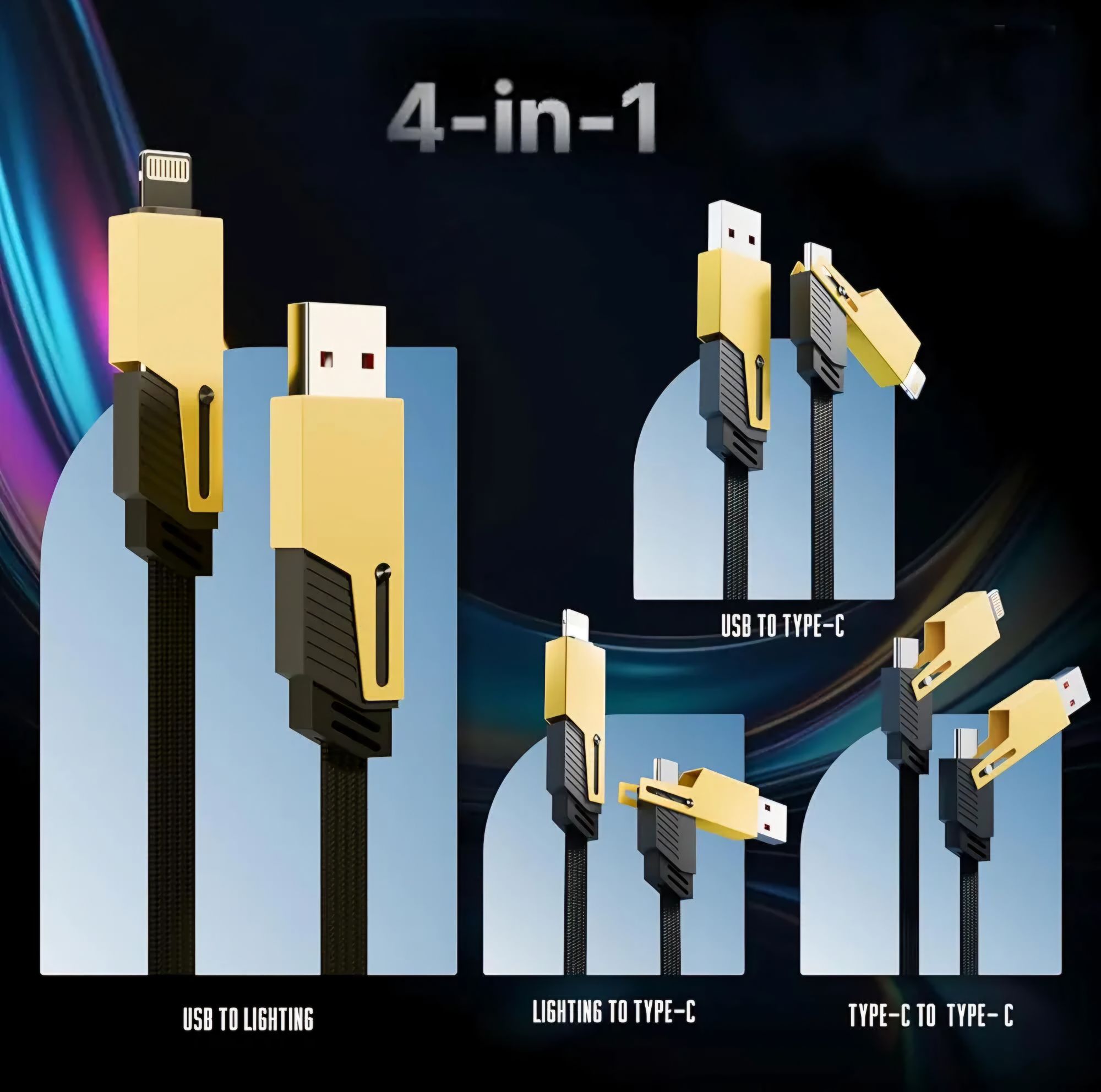Picture of 6A Super Fast Charging 4 in 1 USB Cable PD 65W Type-c to Type-c Multi-function 2 with 2 Cable for Mobile Phone