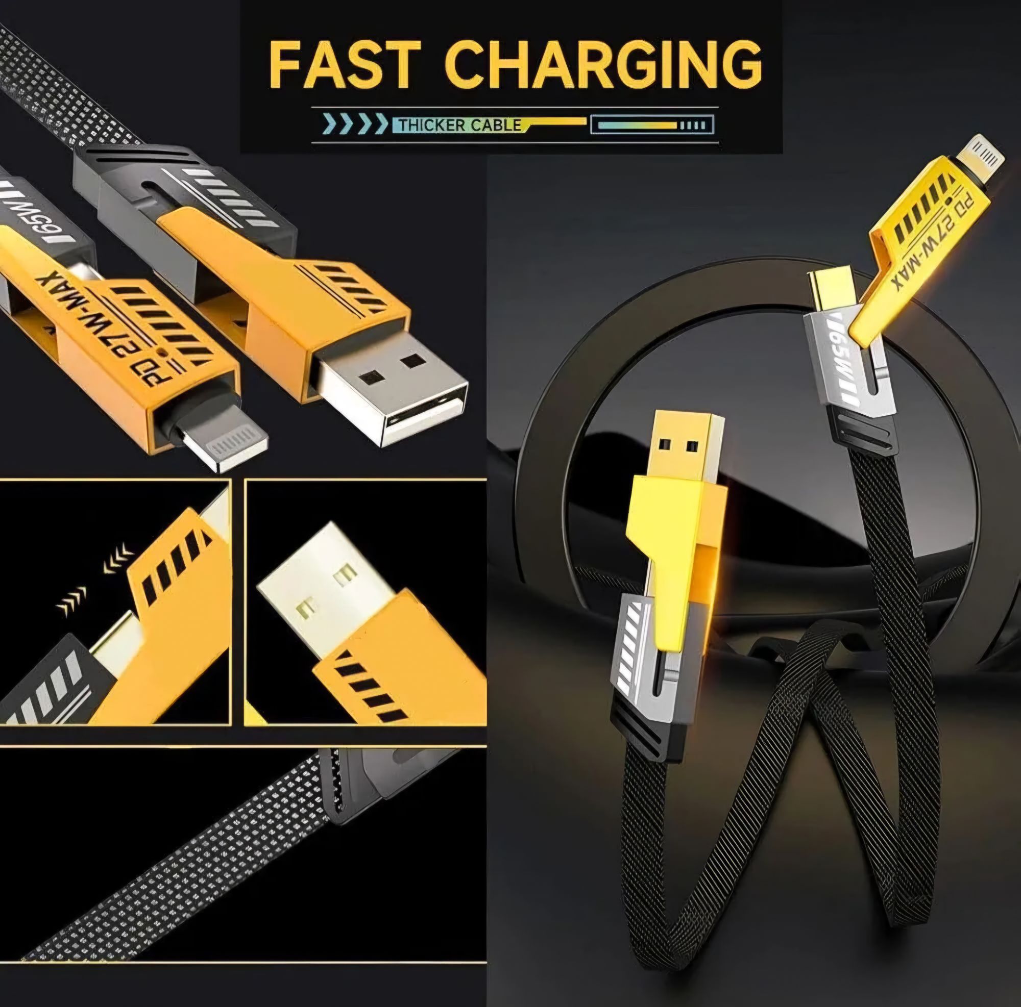 Picture of 6A Super Fast Charging 4 in 1 USB Cable PD 65W Type-c to Type-c Multi-function 2 with 2 Cable for Mobile Phone