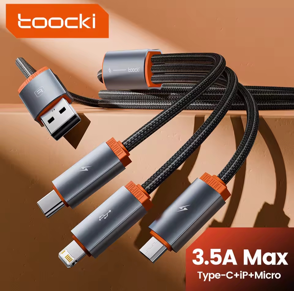 Picture of Toocki 3 in 1 USB Cable Data Wire Micro USB Type C Lighting Charging Cable for iPhone Samsung Xiaomi Huawei OPPO Oneplus POCO