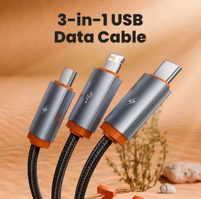 Picture of Toocki 3 in 1 USB Cable Data Wire Micro USB Type C Lighting Charging Cable for iPhone Samsung Xiaomi Huawei OPPO Oneplus POCO