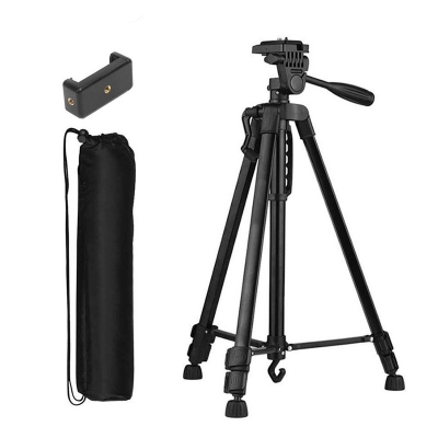 Picture of 3366 Aluminum Tripod (55-Inch), Universal Lightweight Tripod with Mobile Phone Holder Mount & Carry Bag for All Smart Phones, Gopro, Cameras