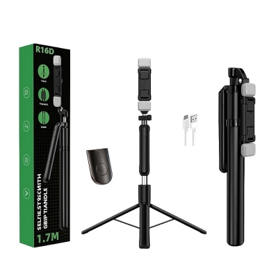 Picture of Selfie Stick, R16, Extendable with Balance Handle & Recharable BT Remote, Stable 3 Leg Design, Selfie Stick with Tripod Stand for 360° Panoramic Shoot, 62" Long, Made for Phones, Gopro,