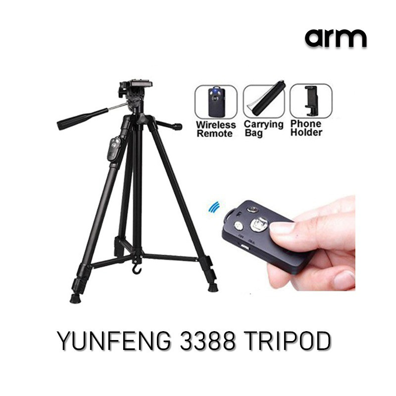 Picture of 3388 Professional Foldable Heavy Duty Tripod Kit (Black, Supports Up to 3000 g) for Mobile Phones, DSLR, and Sports Cameras - Black