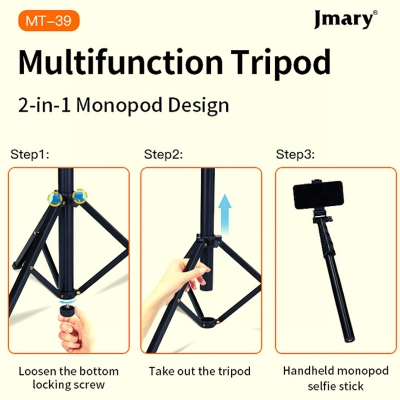 Picture of mary MT39 61inch Heavy Duty Aluminum Extendable Cell Phone Tripod Stand Selfie Stick Tripod with phone clip