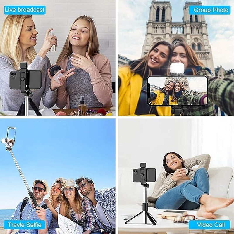 Picture of R1S Selfie Stick Mini LED Fill Light Tripod Selfie Stick 3 in 1 Multifunction Aluminium Selfie Stick for Vlogging/Gopro/Photography/Videography for All Mobile Smartphones